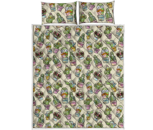 Cute Cartoon Cactus Pattern Print Quilt Bed Set