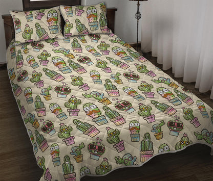 Cute Cartoon Cactus Pattern Print Quilt Bed Set