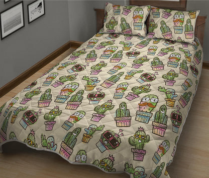 Cute Cartoon Cactus Pattern Print Quilt Bed Set