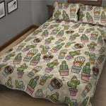 Cute Cartoon Cactus Pattern Print Quilt Bed Set