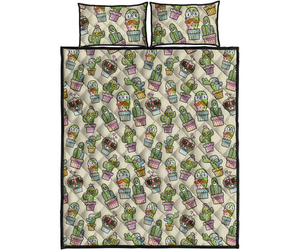 Cute Cartoon Cactus Pattern Print Quilt Bed Set