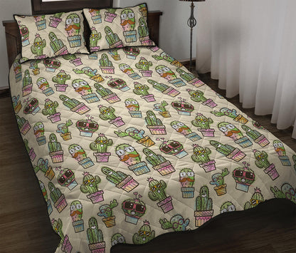Cute Cartoon Cactus Pattern Print Quilt Bed Set