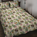 Cute Cartoon Cactus Pattern Print Quilt Bed Set