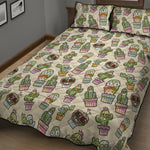 Cute Cartoon Cactus Pattern Print Quilt Bed Set