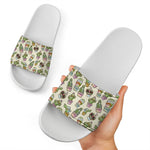Cute Cartoon Cactus Pattern Print White Slide Sandals