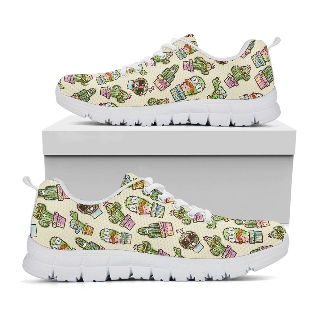 Cute Cartoon Cactus Pattern Print White Sneakers