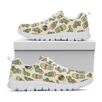 Cute Cartoon Cactus Pattern Print White Sneakers