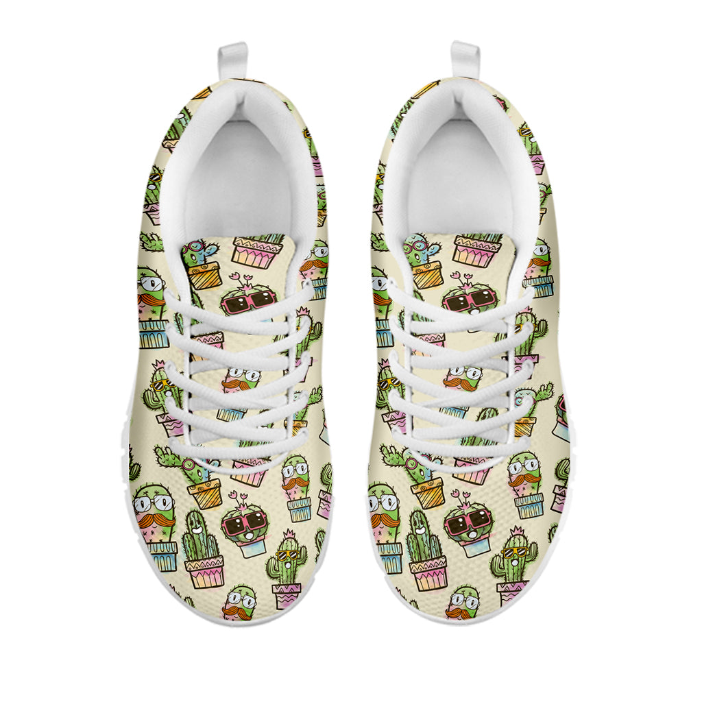 Cute Cartoon Cactus Pattern Print White Sneakers