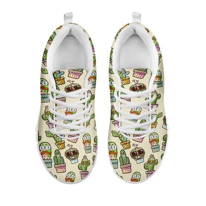 Cute Cartoon Cactus Pattern Print White Sneakers
