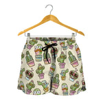 Cute Cartoon Cactus Pattern Print Women's Shorts