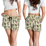 Cute Cartoon Cactus Pattern Print Women's Shorts