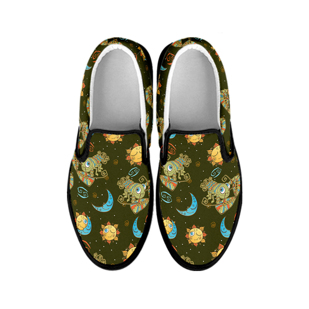 Cute Cartoon Cancer Pattern Print Black Slip On Shoes