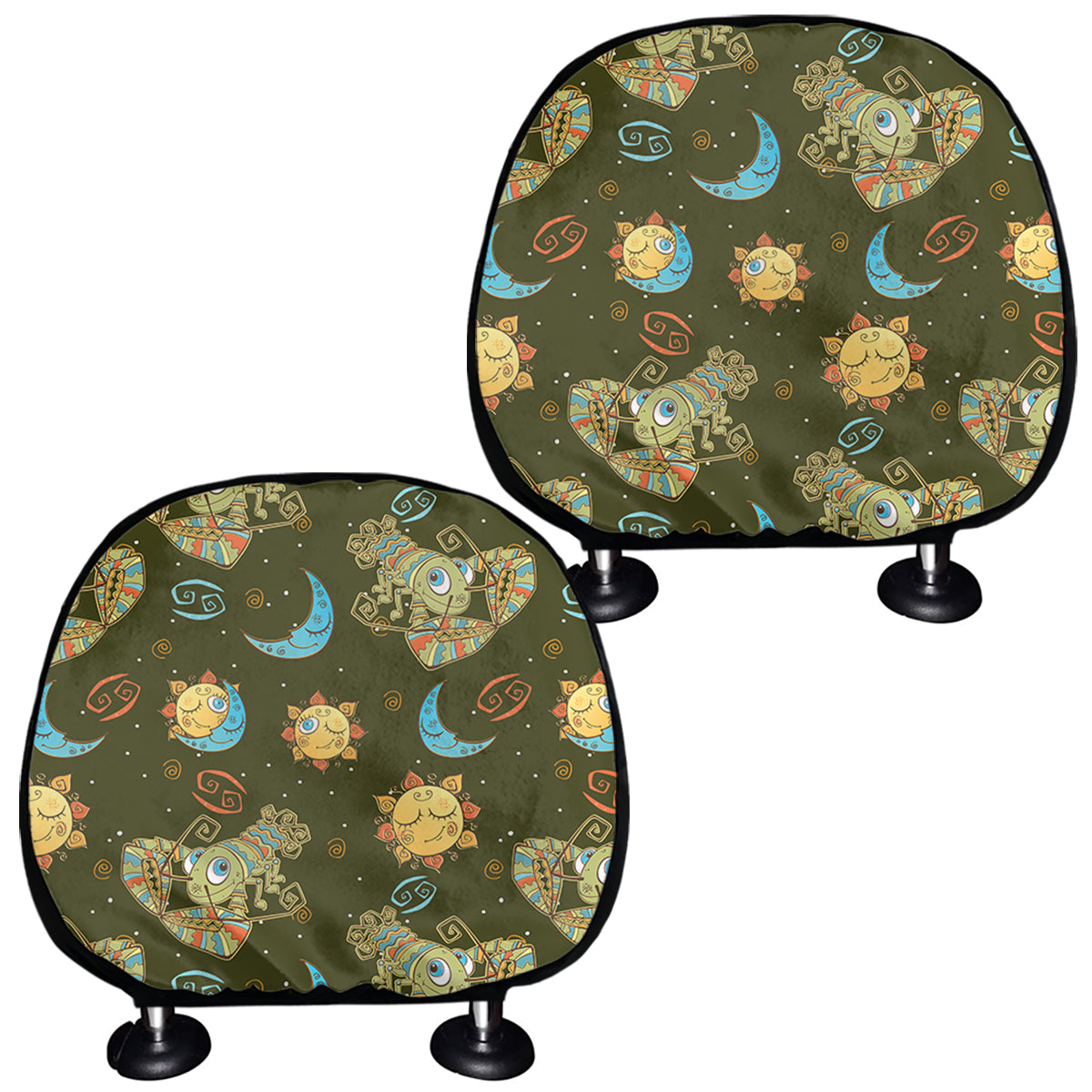 Cute Cartoon Cancer Pattern Print Car Headrest Covers