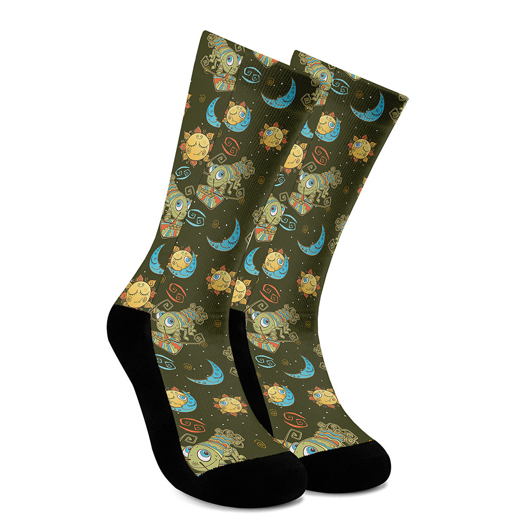 Cute Cartoon Cancer Pattern Print Crew Socks