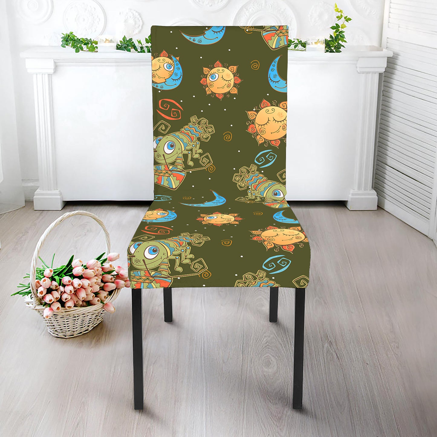 Cute Cartoon Cancer Pattern Print Dining Chair Slipcover