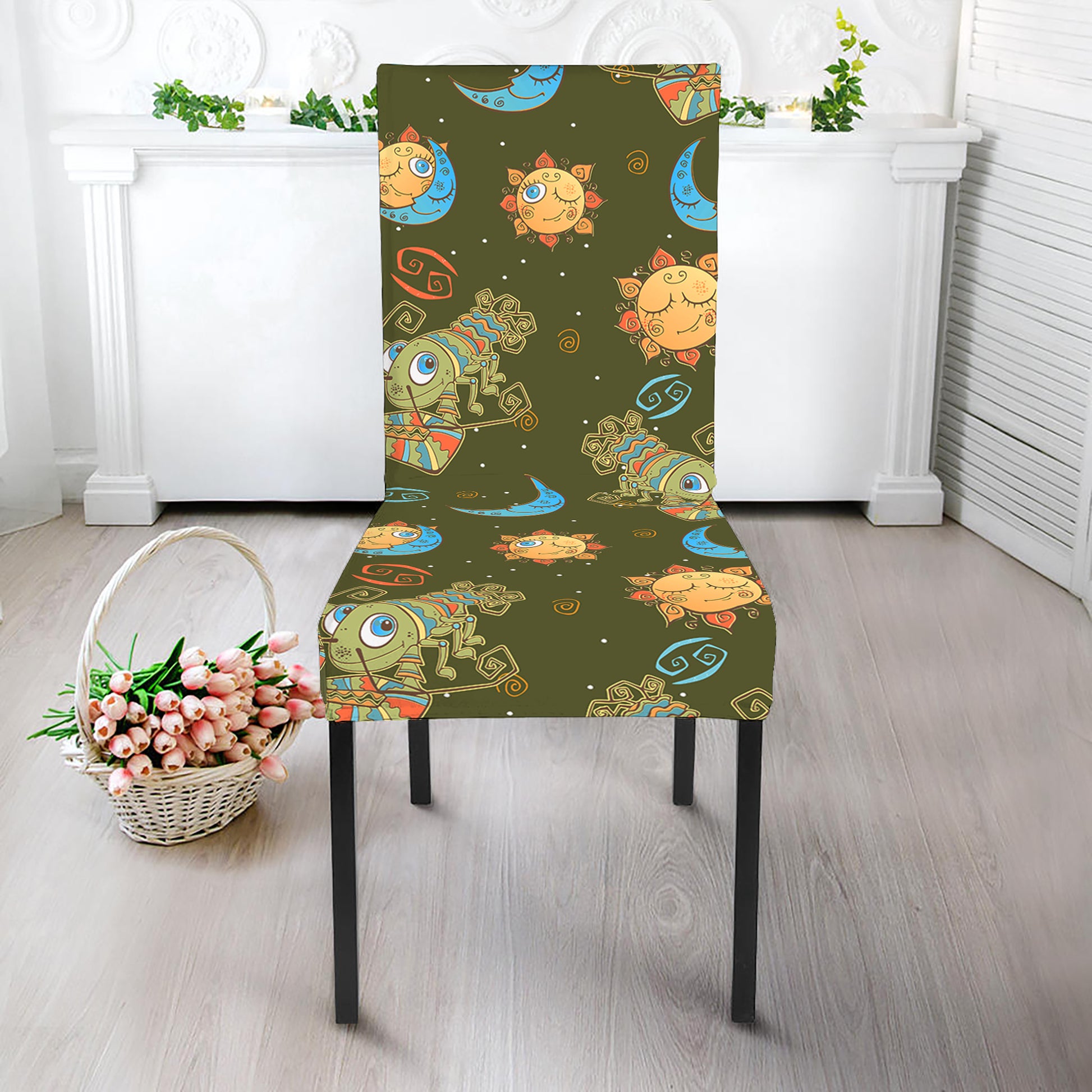 Cute Cartoon Cancer Pattern Print Dining Chair Slipcover