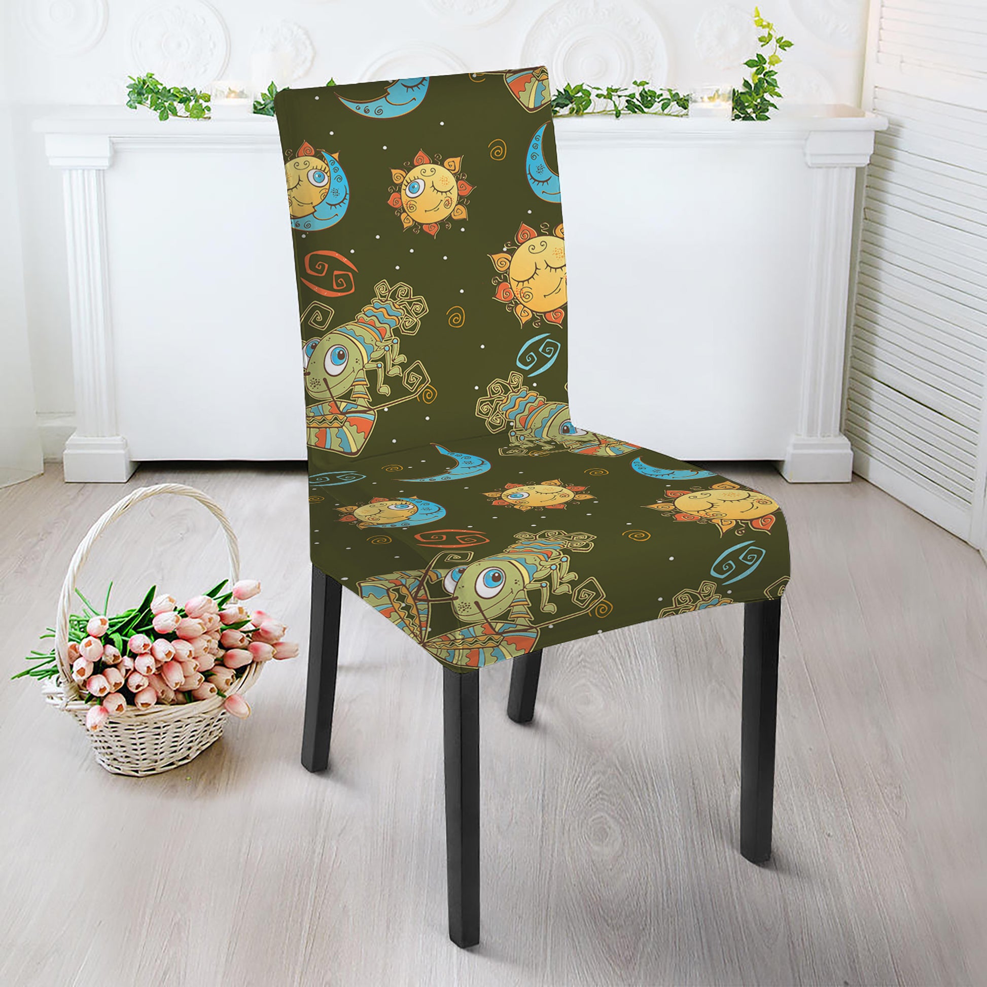 Cute Cartoon Cancer Pattern Print Dining Chair Slipcover