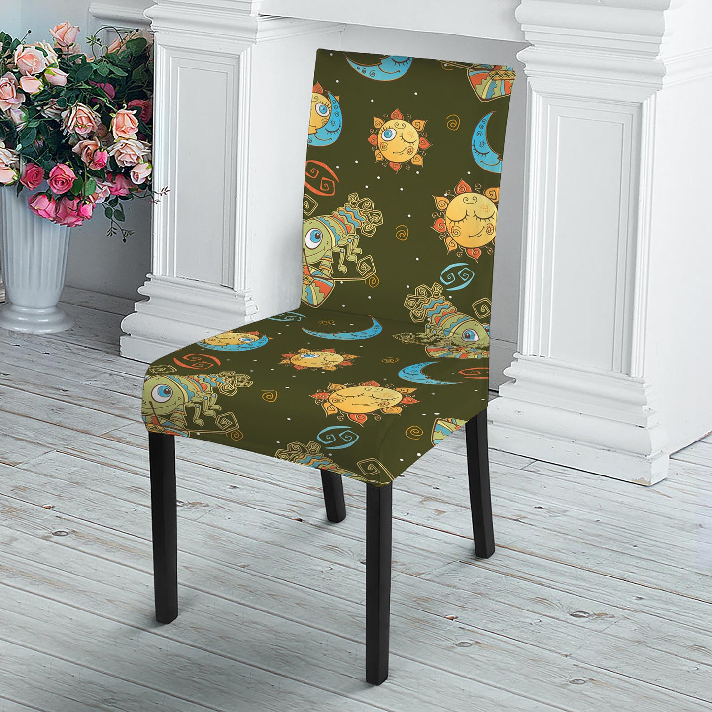 Cute Cartoon Cancer Pattern Print Dining Chair Slipcover