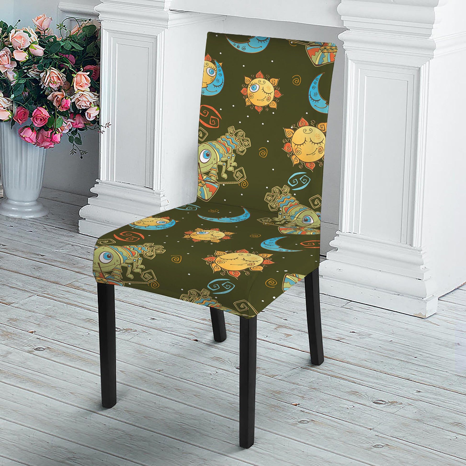 Cute Cartoon Cancer Pattern Print Dining Chair Slipcover