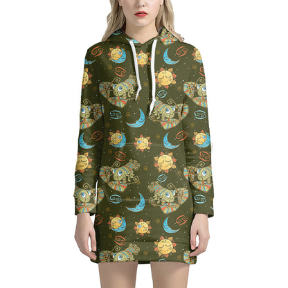Cute Cartoon Cancer Pattern Print Hoodie Dress