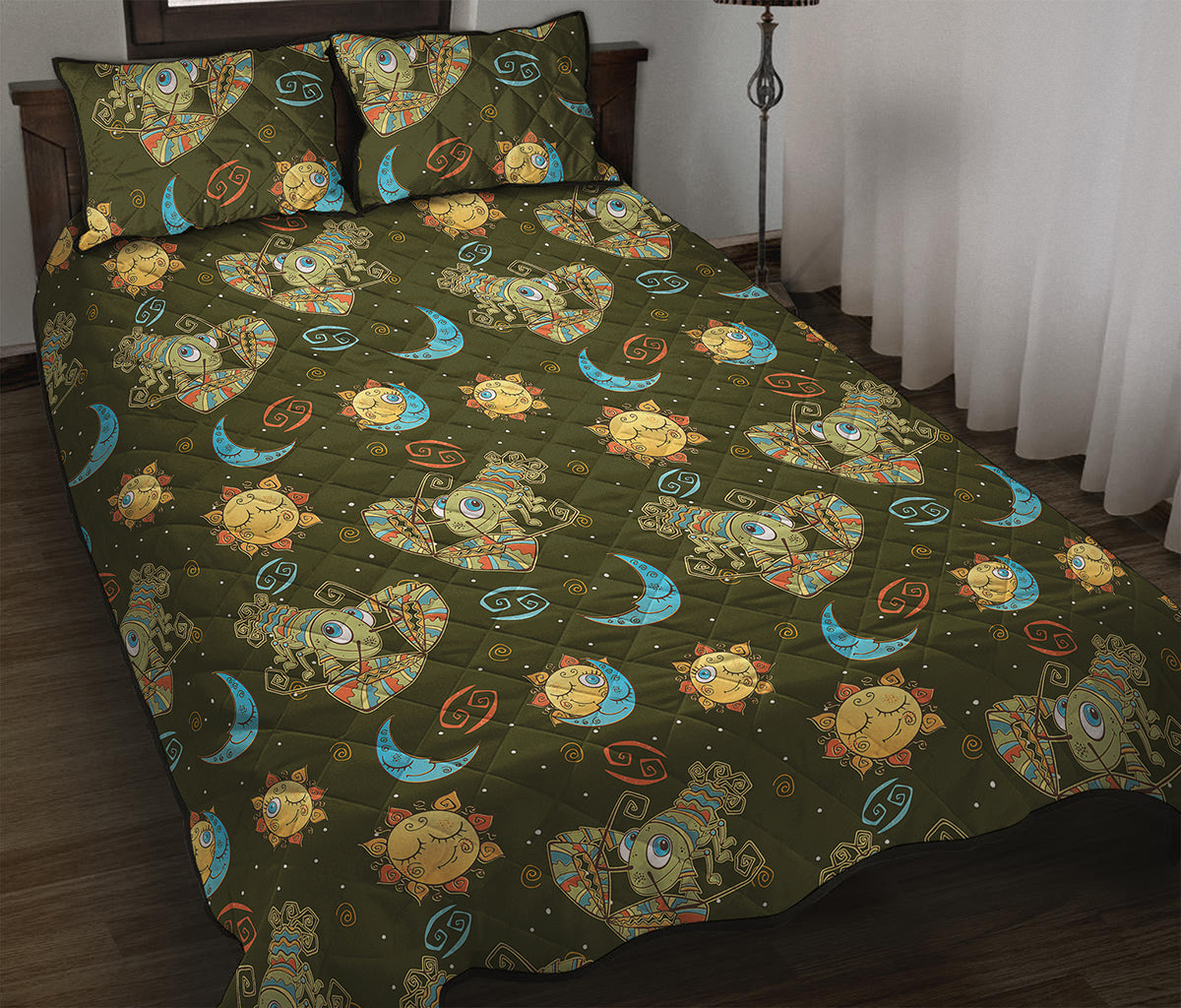 Cute Cartoon Cancer Pattern Print Quilt Bed Set