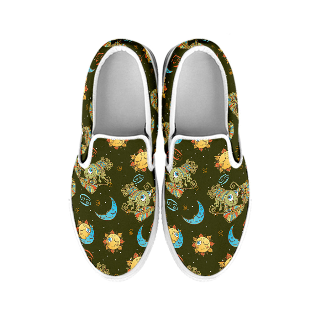 Cute Cartoon Cancer Pattern Print White Slip On Shoes
