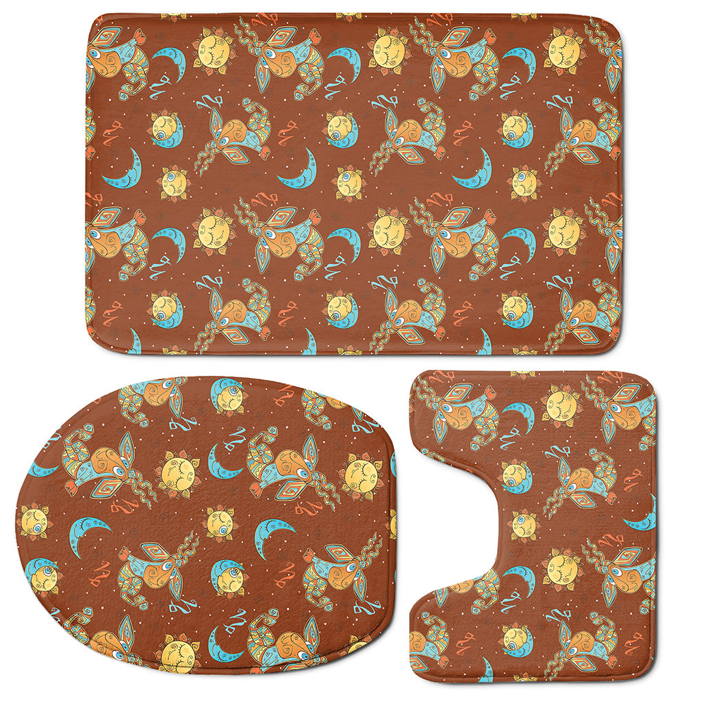 Cute Cartoon Capricorn Pattern Print 3 Piece Bath Mat Set