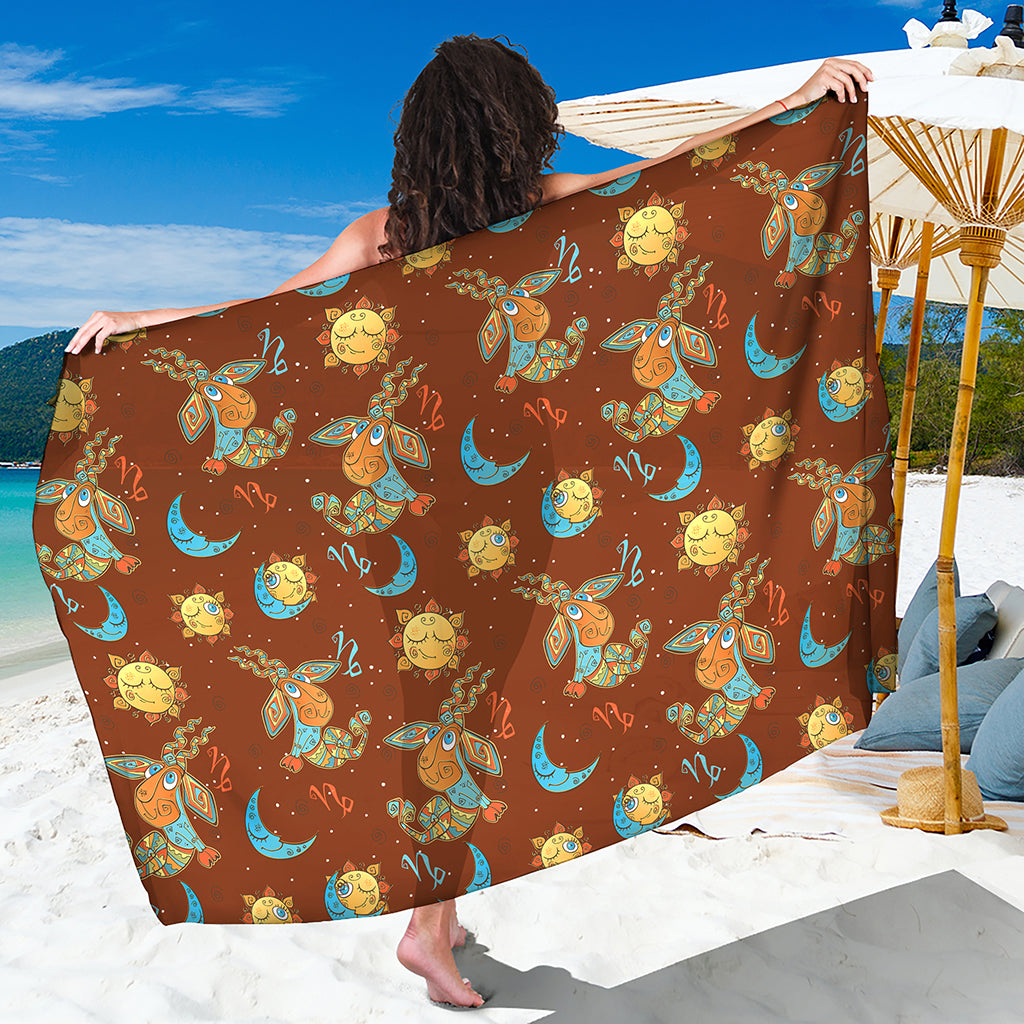 Cute Cartoon Capricorn Pattern Print Beach Sarong Wrap