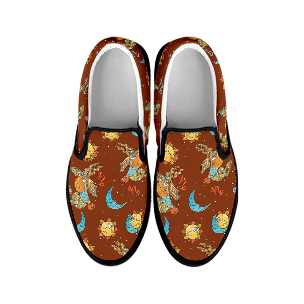 Cute Cartoon Capricorn Pattern Print Black Slip On Shoes