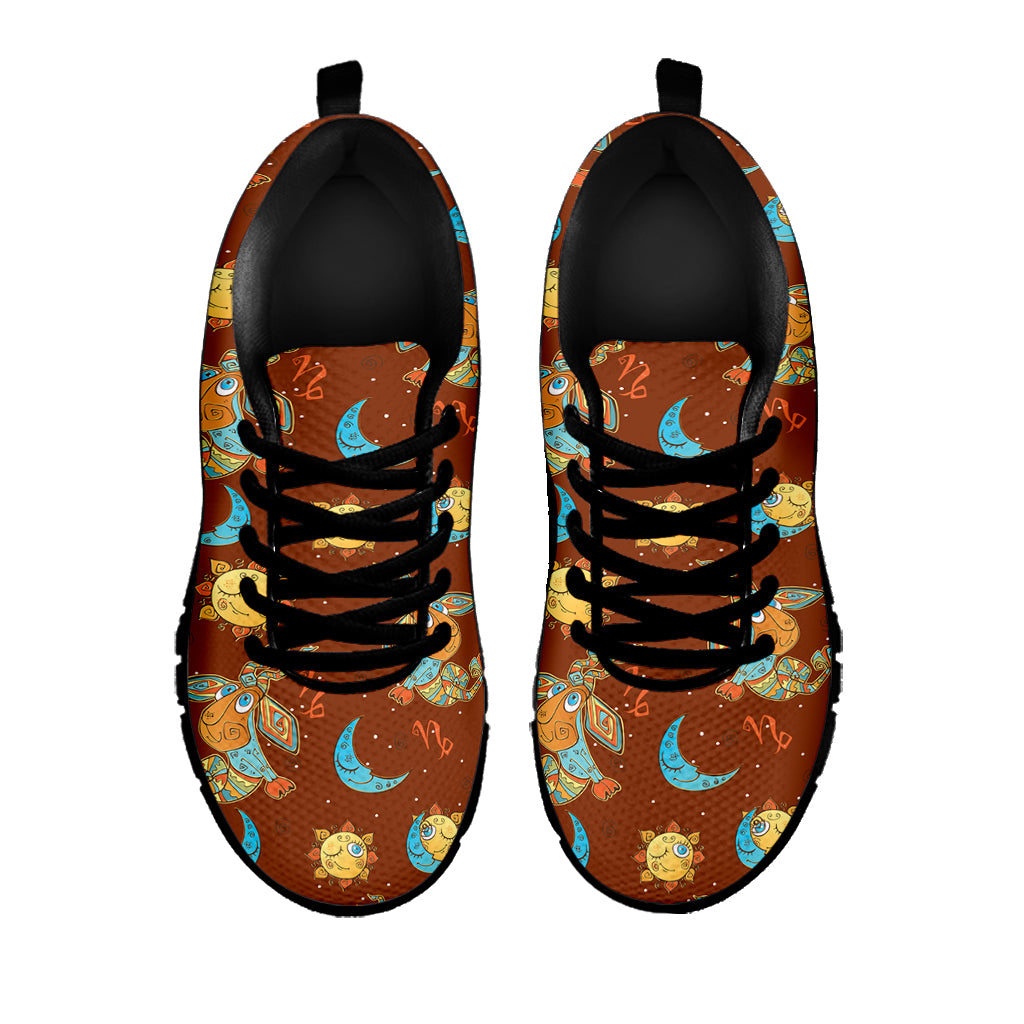 Cute Cartoon Capricorn Pattern Print Black Sneakers