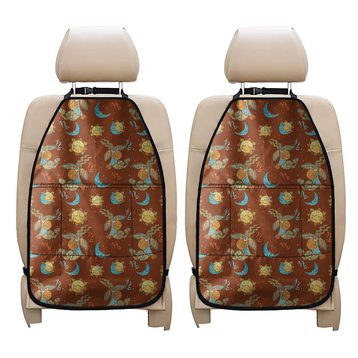 Cute Cartoon Capricorn Pattern Print Car Seat Organizers