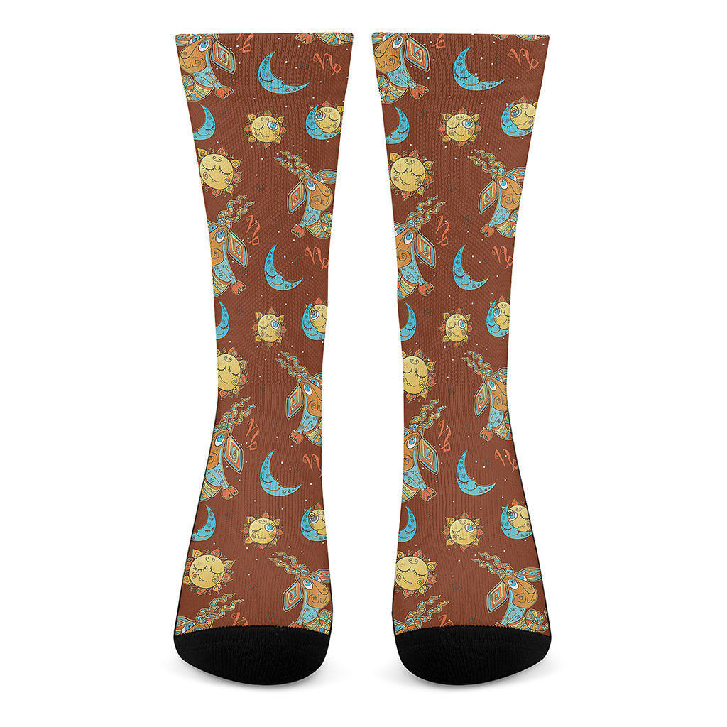 Cute Cartoon Capricorn Pattern Print Crew Socks