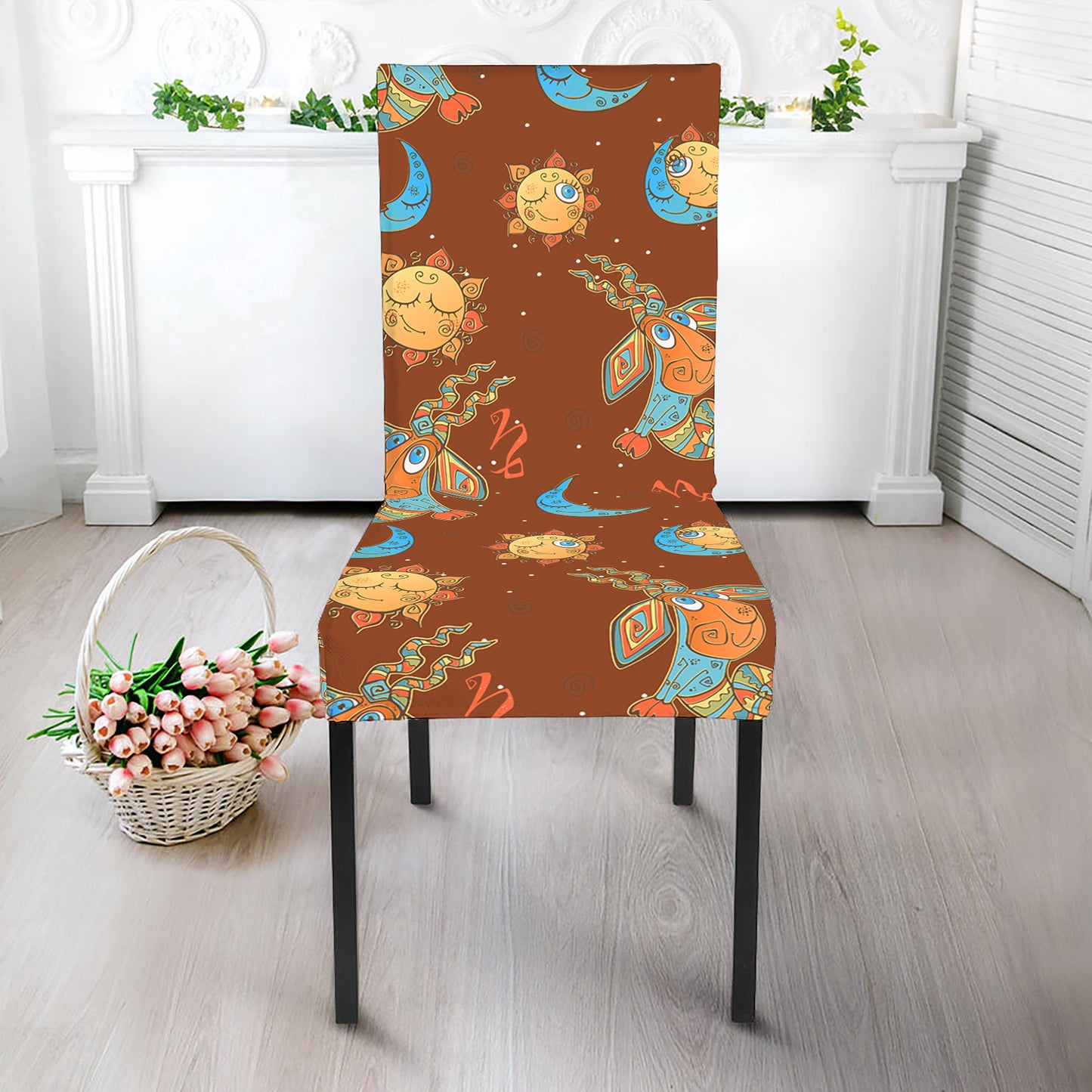 Cute Cartoon Capricorn Pattern Print Dining Chair Slipcover