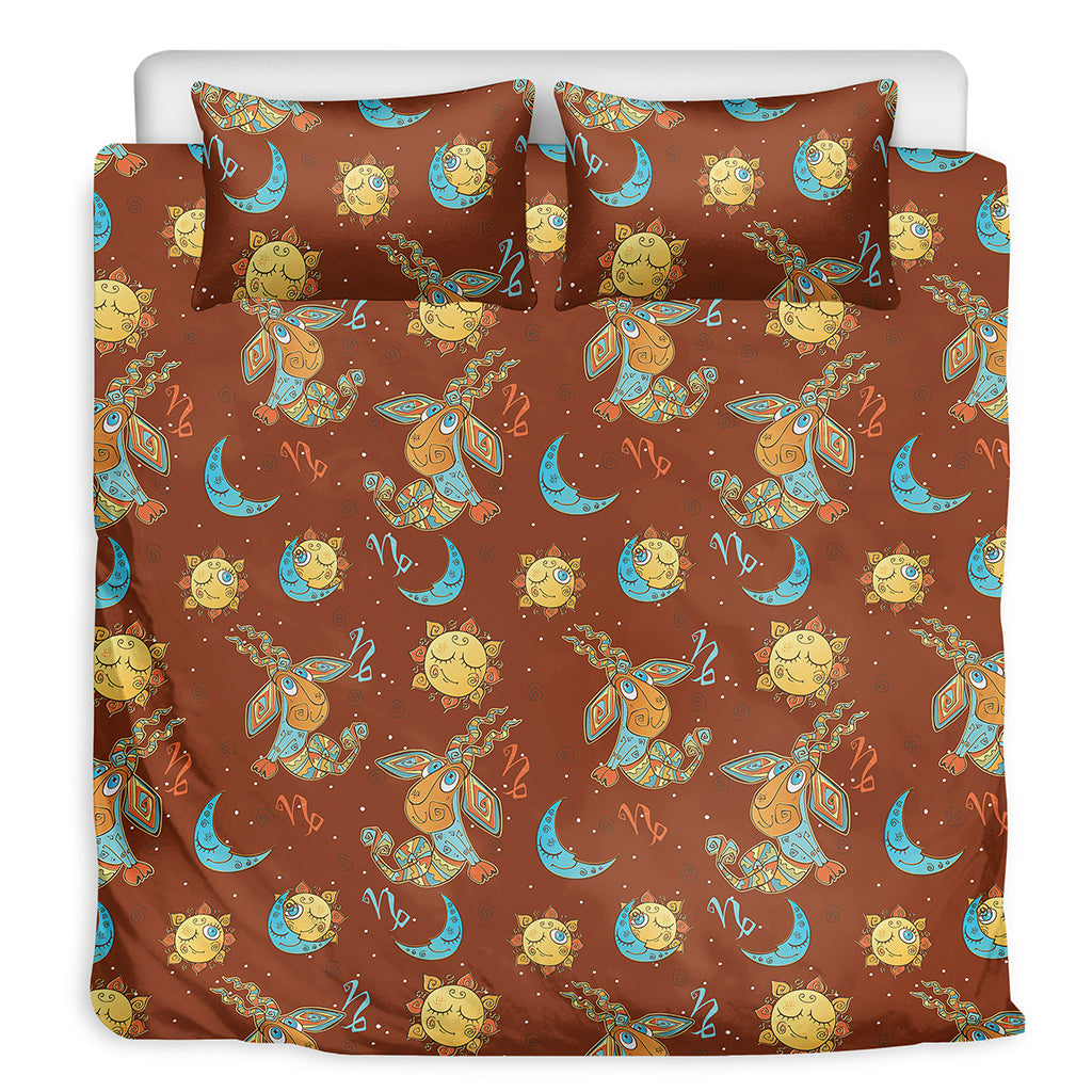 Cute Cartoon Capricorn Pattern Print Duvet Cover Bedding Set