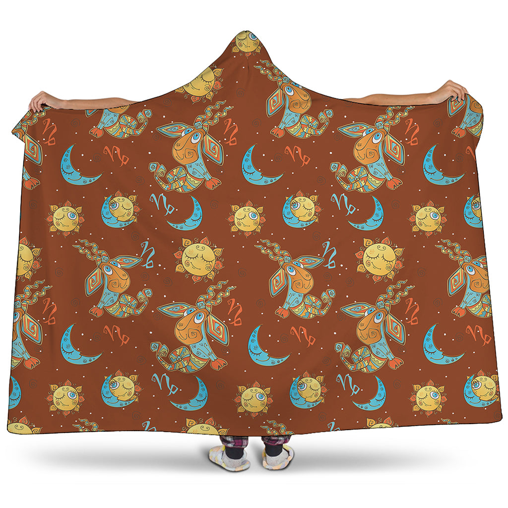 Cute Cartoon Capricorn Pattern Print Hooded Blanket