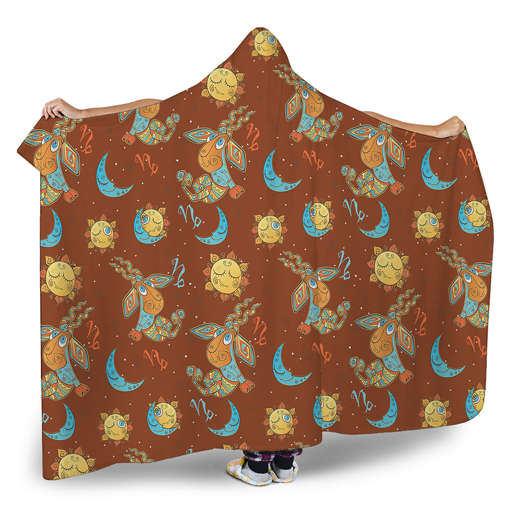 Cute Cartoon Capricorn Pattern Print Hooded Blanket