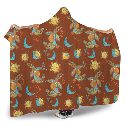Cute Cartoon Capricorn Pattern Print Hooded Blanket