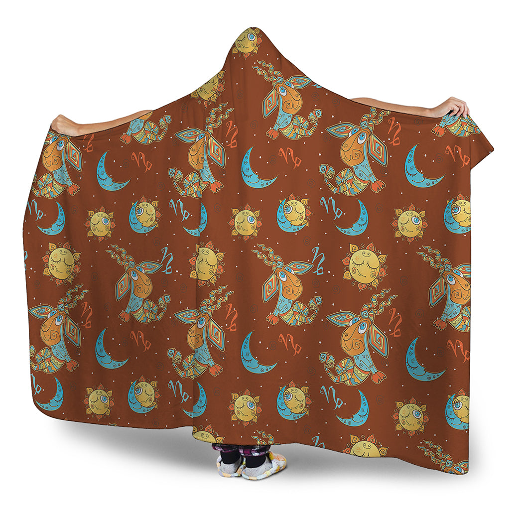 Cute Cartoon Capricorn Pattern Print Hooded Blanket