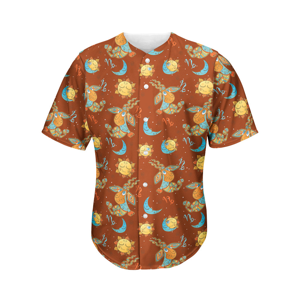 Cute Cartoon Capricorn Pattern Print Men's Baseball Jersey