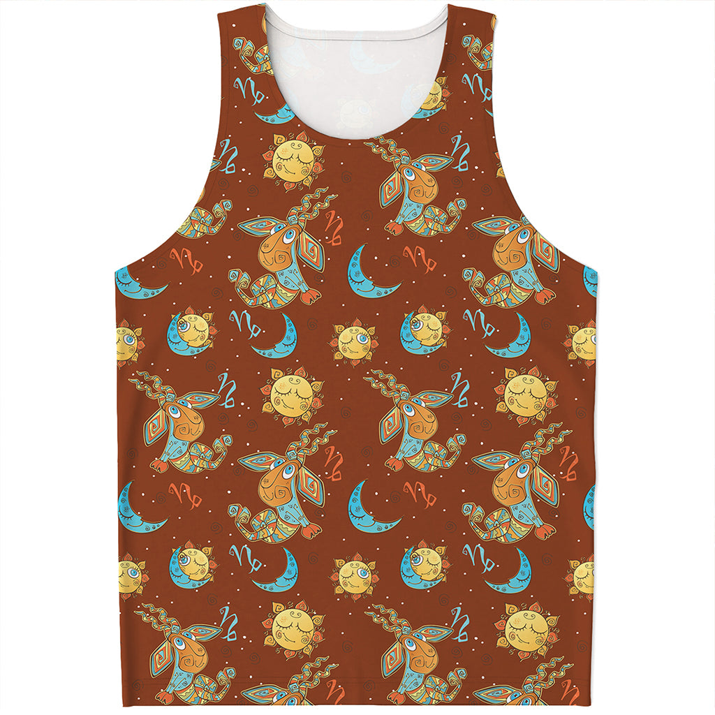 Cute Cartoon Capricorn Pattern Print Men's Tank Top