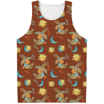 Cute Cartoon Capricorn Pattern Print Men's Tank Top