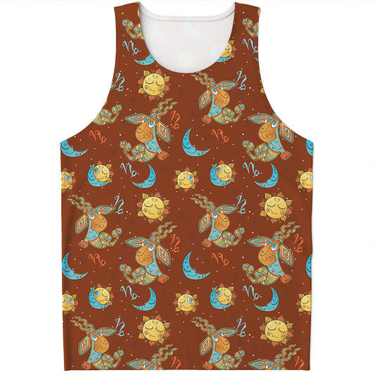 Cute Cartoon Capricorn Pattern Print Men's Tank Top