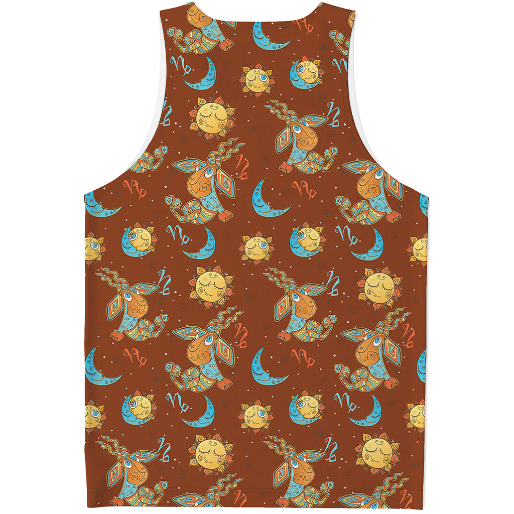 Cute Cartoon Capricorn Pattern Print Men's Tank Top