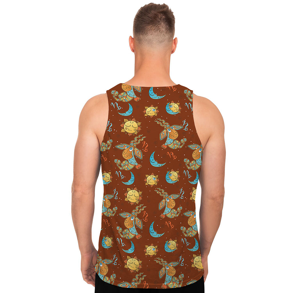 Cute Cartoon Capricorn Pattern Print Men's Tank Top