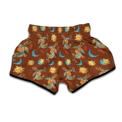 Cute Cartoon Capricorn Pattern Print Muay Thai Boxing Shorts