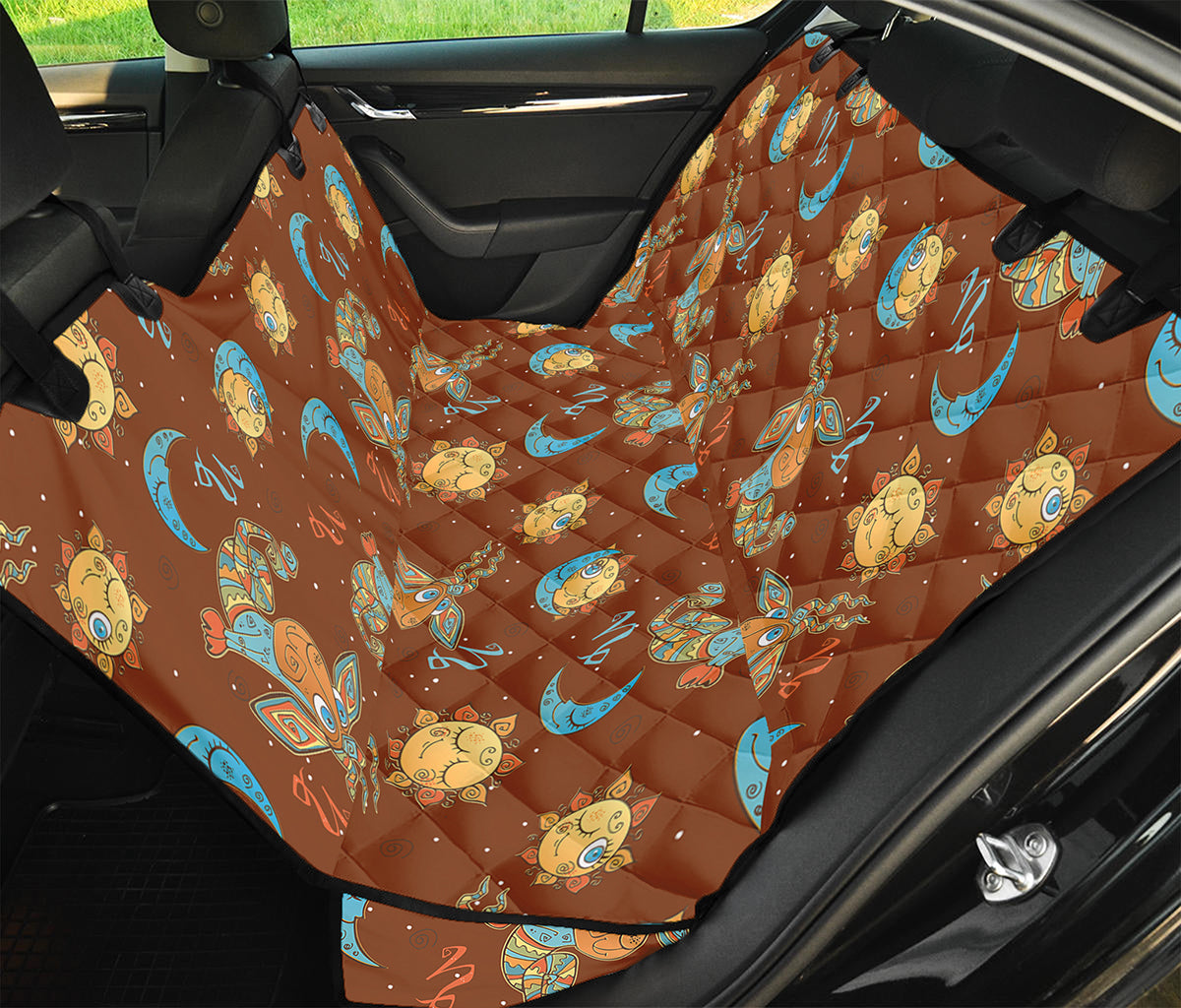 Cute Cartoon Capricorn Pattern Print Pet Car Back Seat Cover