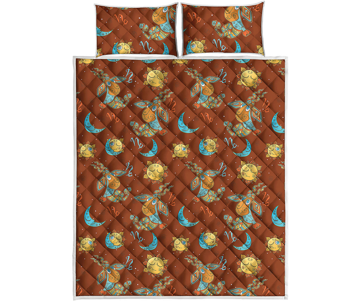 Cute Cartoon Capricorn Pattern Print Quilt Bed Set