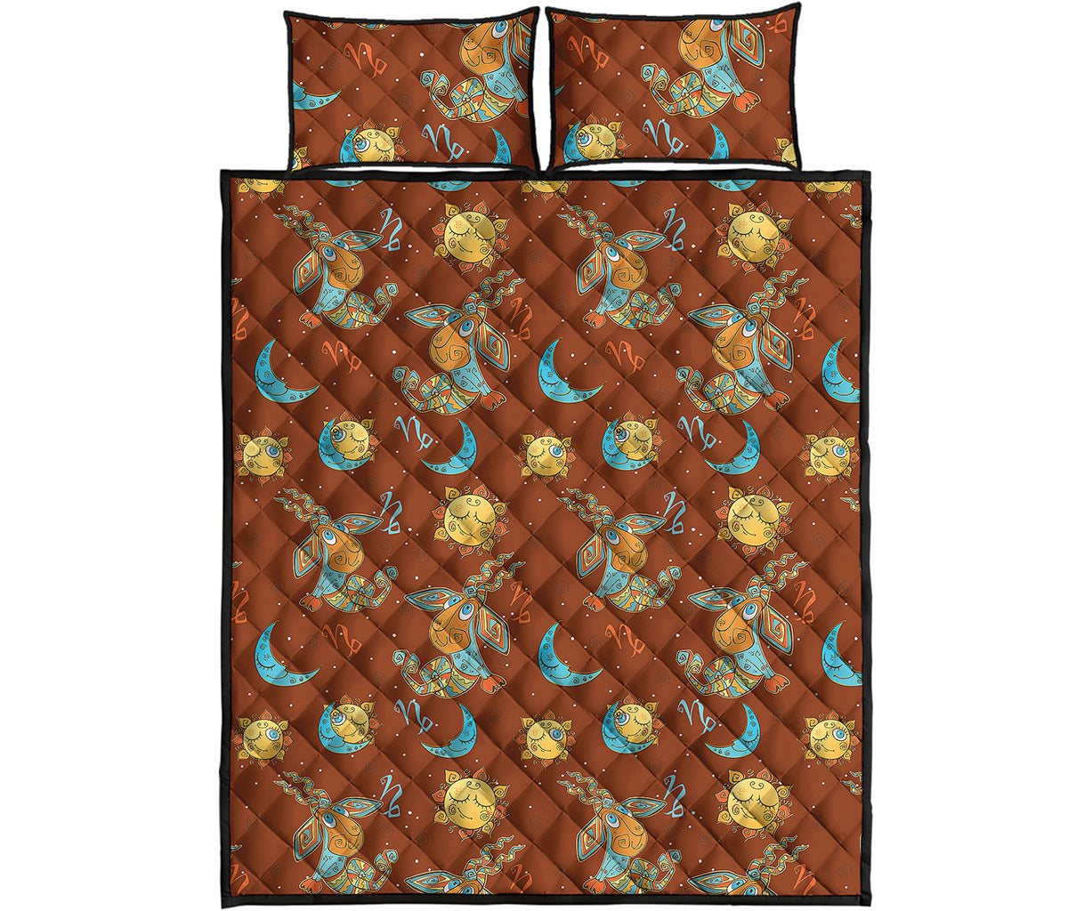 Cute Cartoon Capricorn Pattern Print Quilt Bed Set
