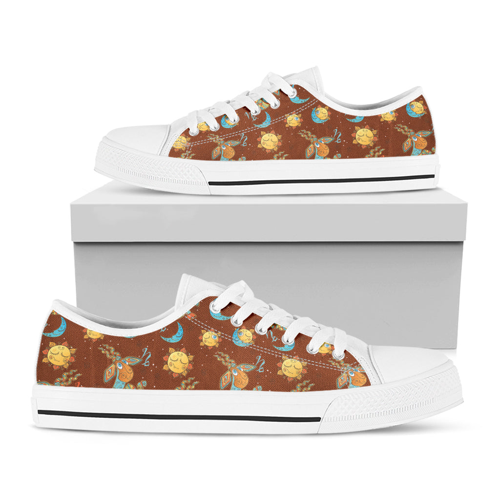 Cute Cartoon Capricorn Pattern Print White Low Top Shoes