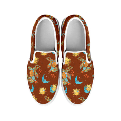 Cute Cartoon Capricorn Pattern Print White Slip On Shoes